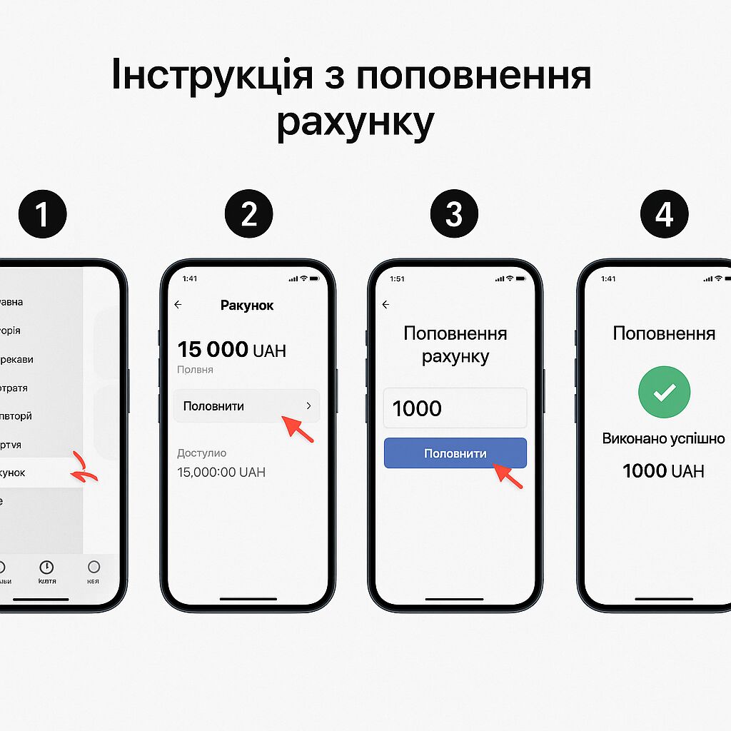Скріншот покрокової інструкції з поповнення рахунку